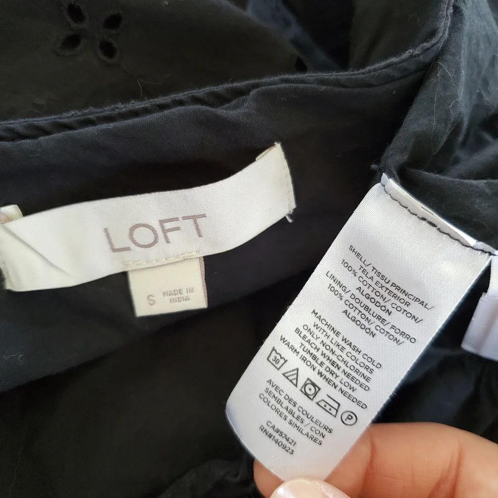 LOFT sleeveless sundress black tiered embroidered eyelet prairie peasant small - Picture 6 of 7